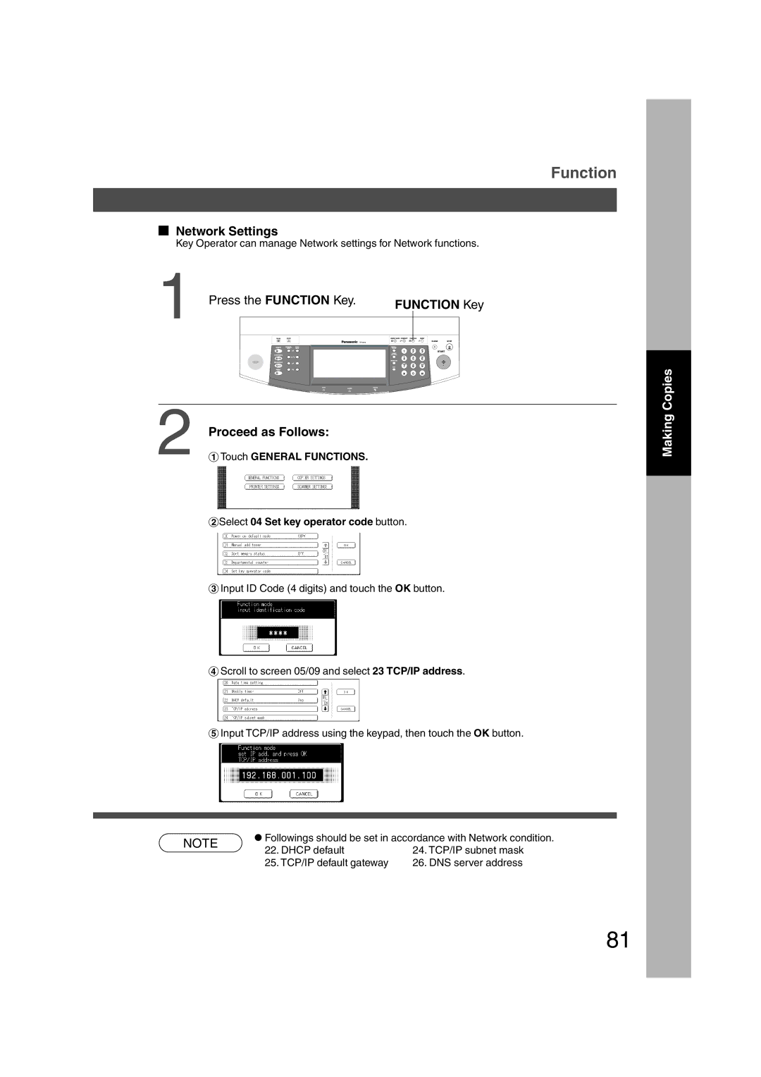 Panasonic DP-3510, DP-6010 manual Network Settings 