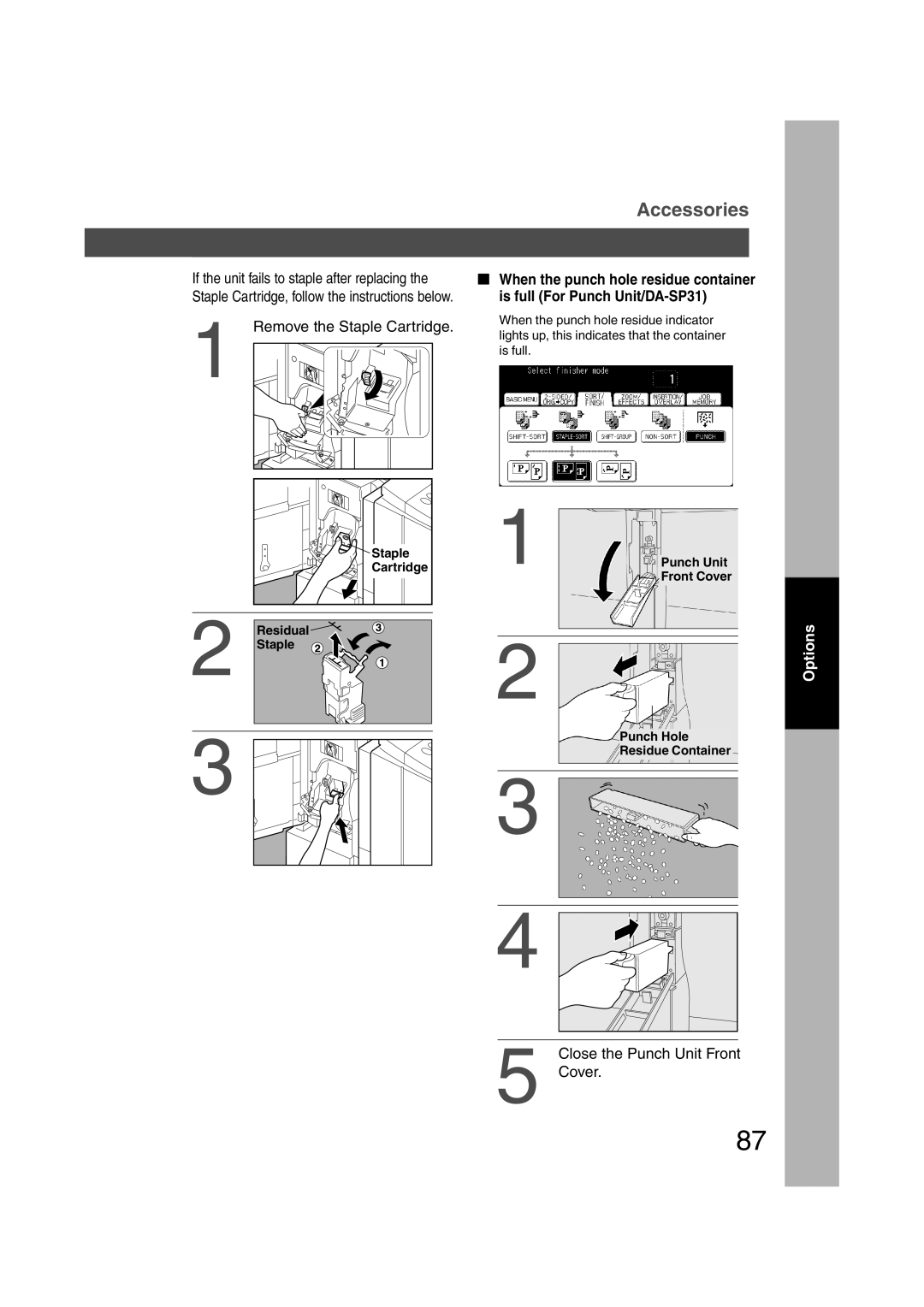 Panasonic DP-3510, DP-6010 manual Remove the Staple Cartridge, Close the Punch Unit Front Cover 