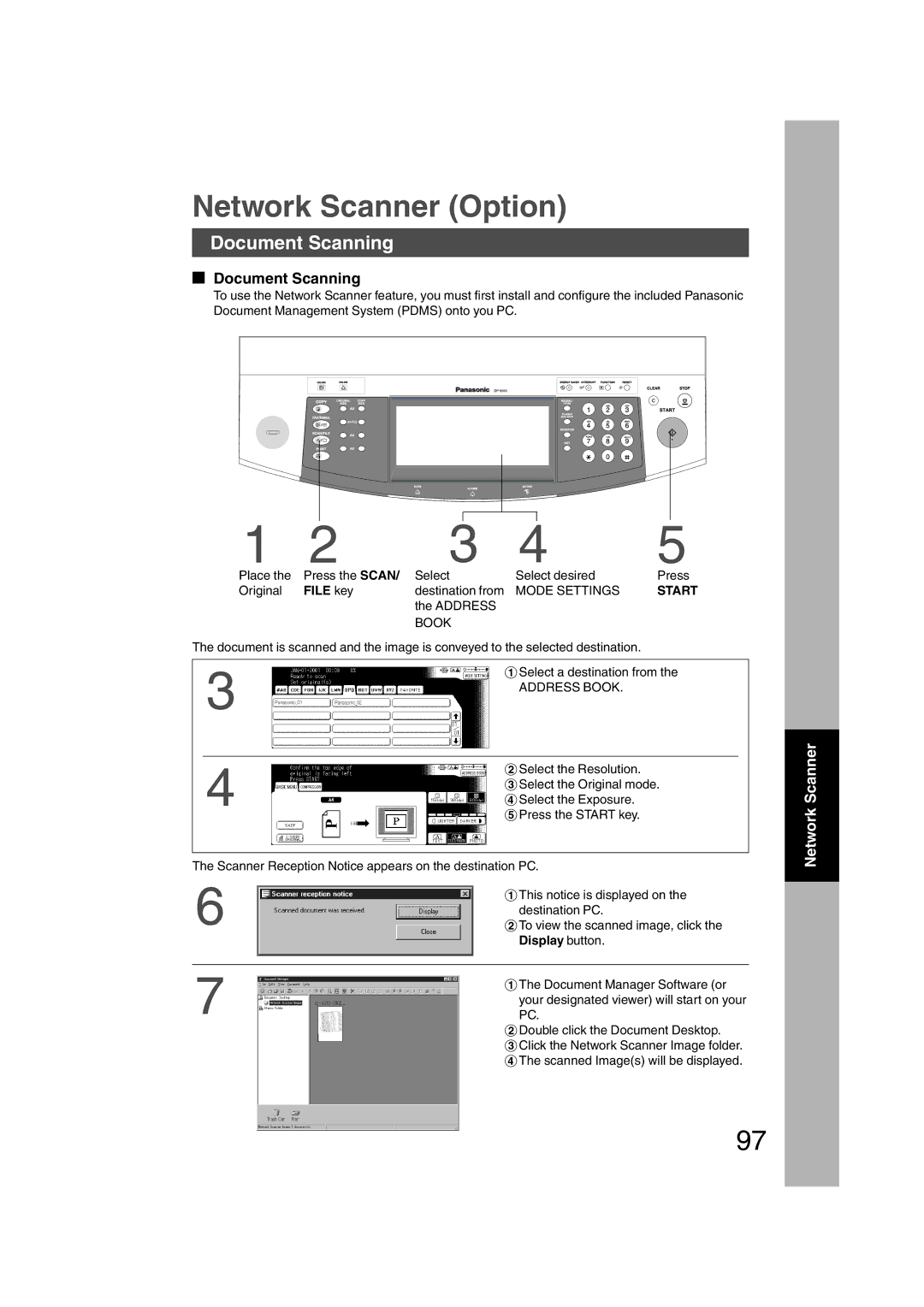 Panasonic DP-3510, DP-6010 manual Network Scanner Option, Document Scanning, File key, Display button 