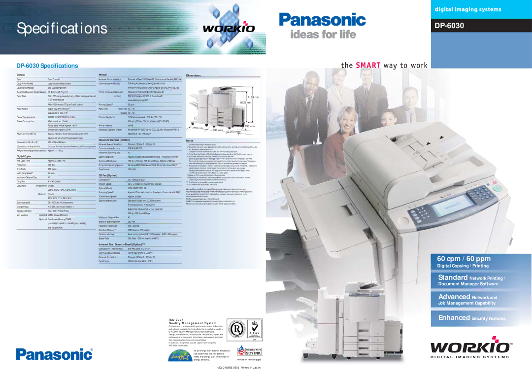 Panasonic DP-6030 specifications Specifications 