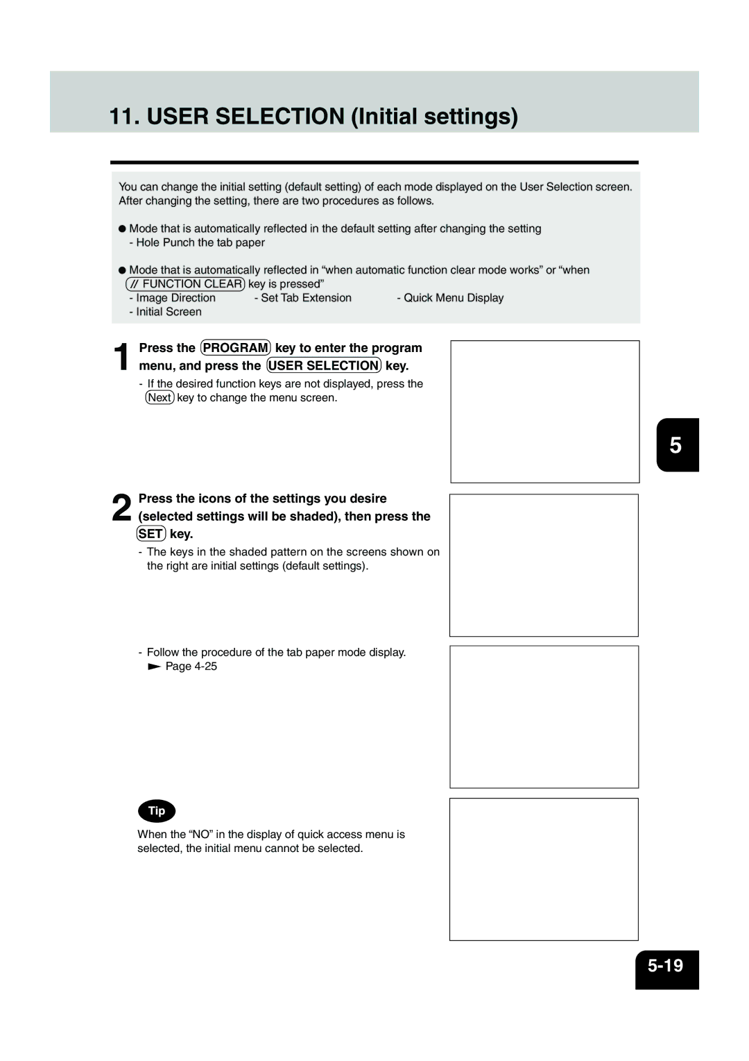 Panasonic DP-6530 manual User Selection Initial settings 