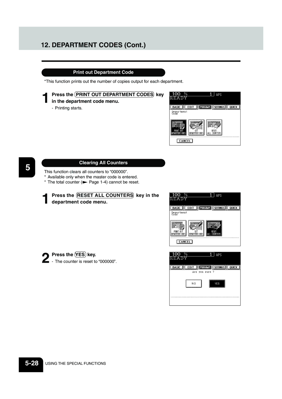 Panasonic DP-6530 manual Print out Department Code 