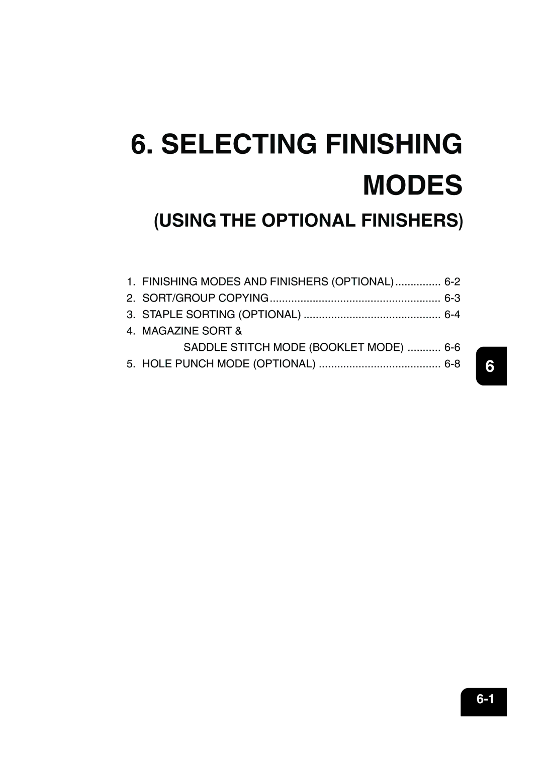 Panasonic DP-6530 manual Selecting Finishing Modes 