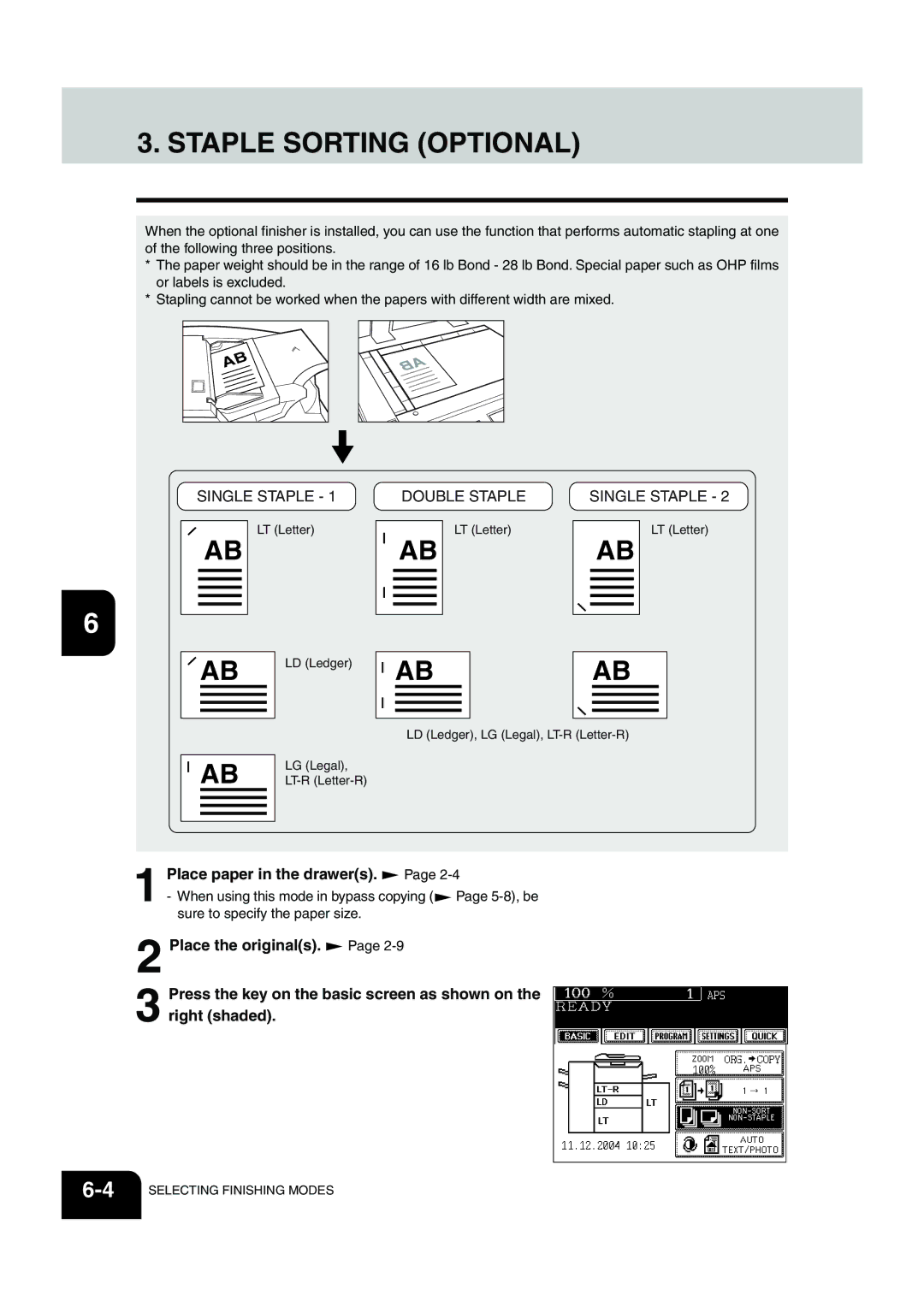 Panasonic DP-6530 manual Staple Sorting Optional, Place paper in the drawers 