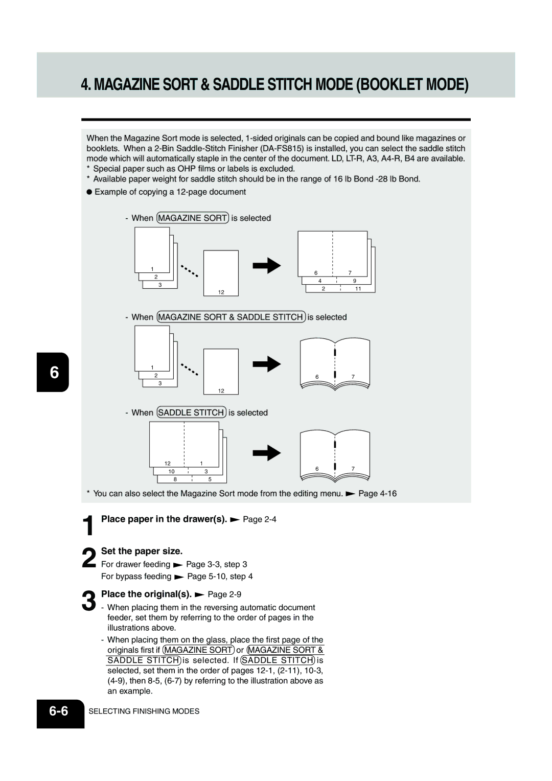 Panasonic DP-6530 manual Magazine Sort & Saddle Stitch Mode Booklet Mode 