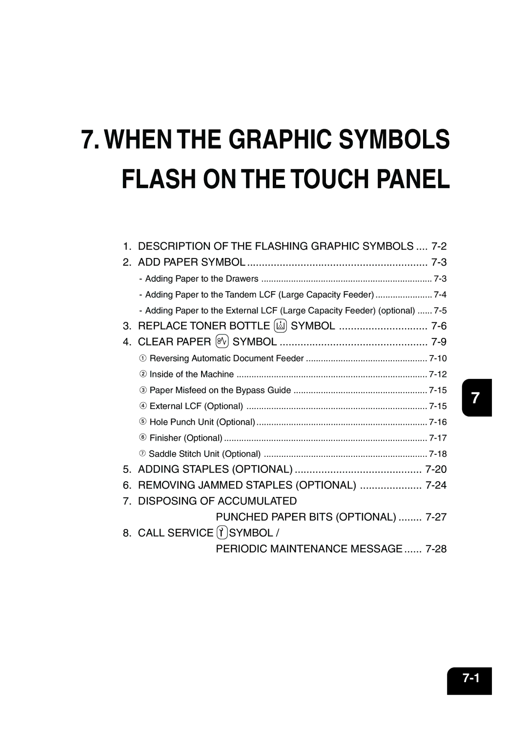 Panasonic DP-6530 manual When the Graphic Symbols Flash on the Touch Panel 