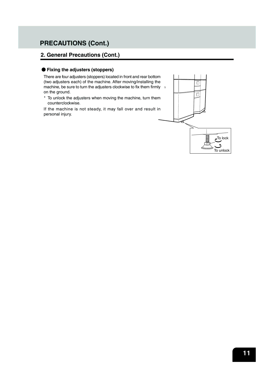 Panasonic DP-6530 manual Fixing the adjusters stoppers 