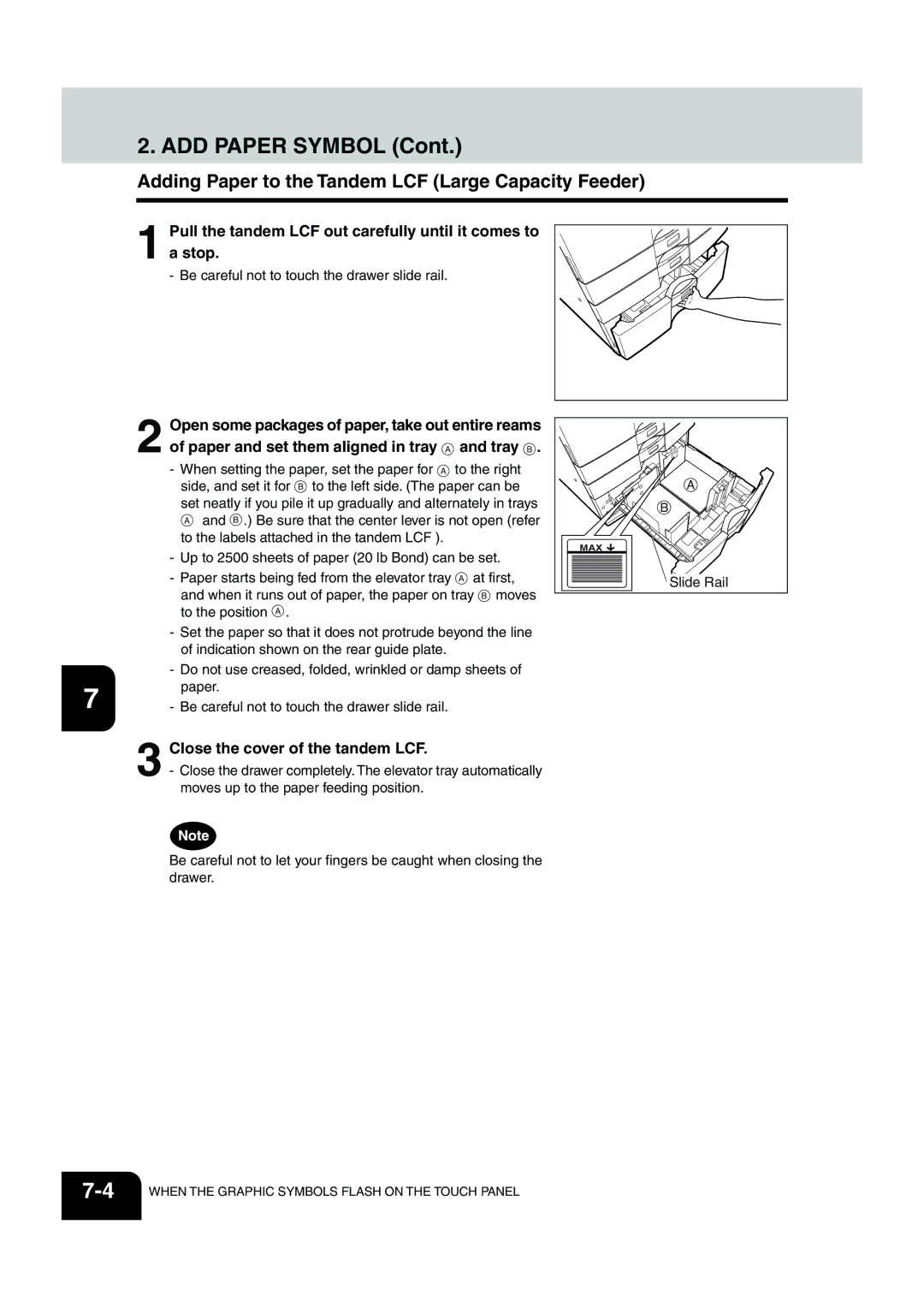 Panasonic DP-6530 manual ADD Paper Symbol, Adding Paper to the Tandem LCF Large Capacity Feeder 