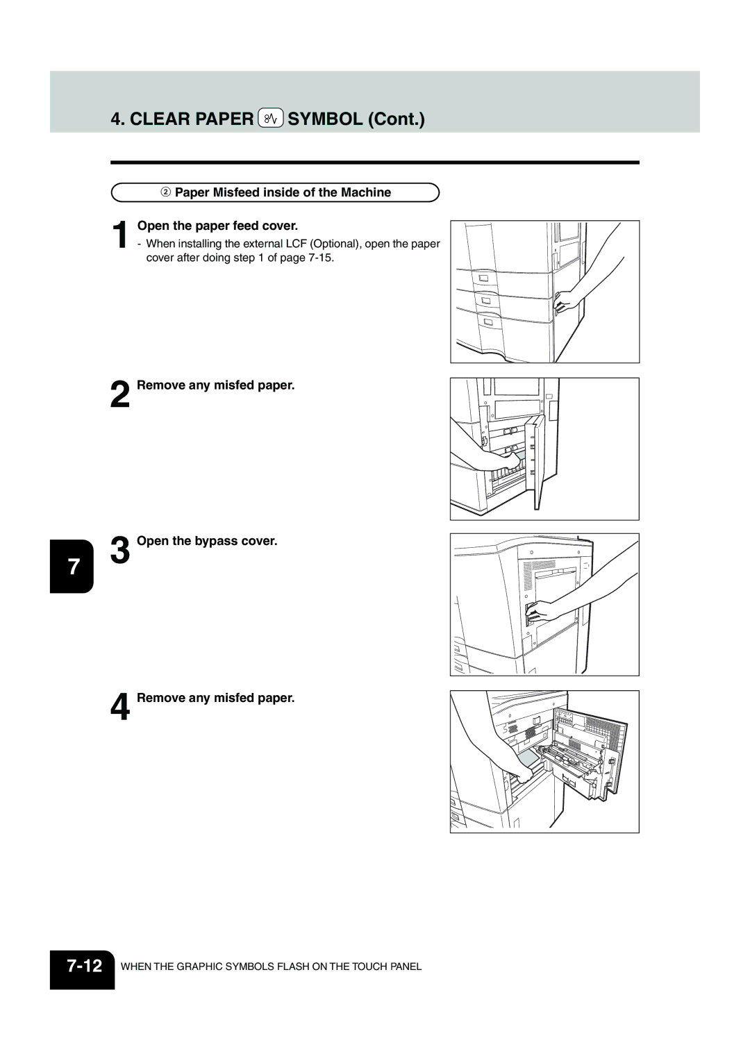 Panasonic DP-6530 manual Remove any misfed paper Open the bypass cover 