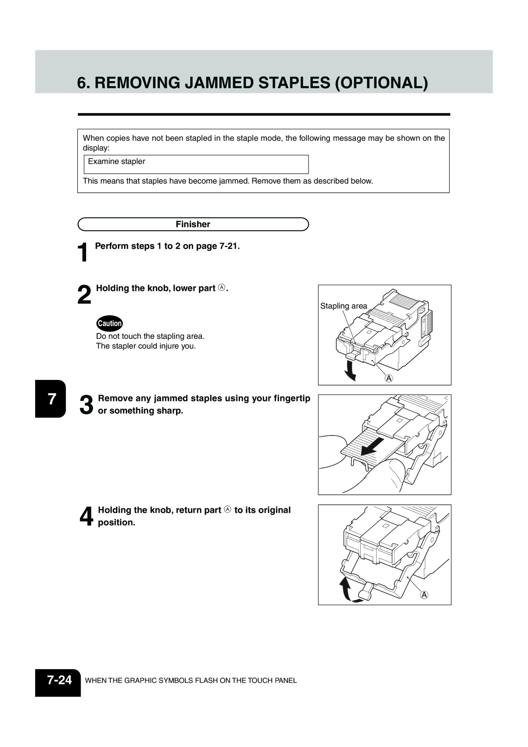 Panasonic DP-6530 manual Removing Jammed Staples Optional 