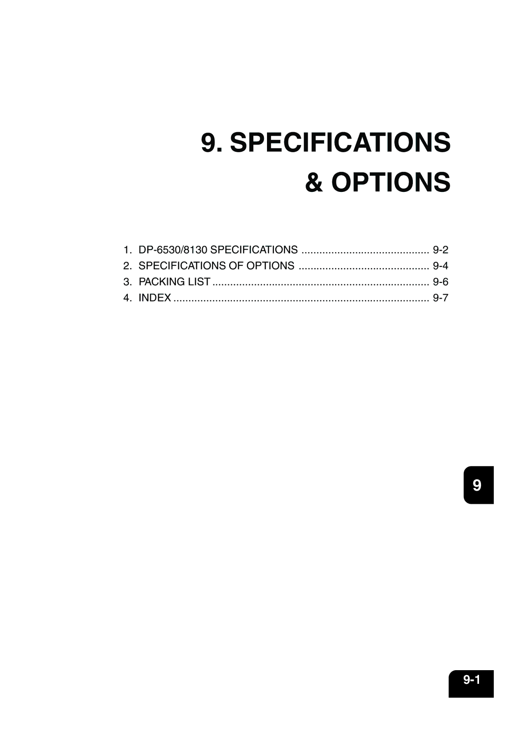 Panasonic DP-6530 manual Specifications Options 