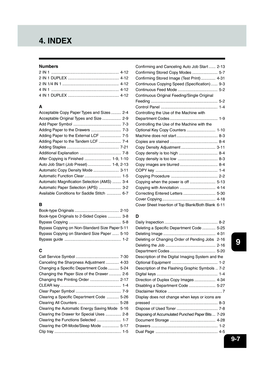 Panasonic DP-6530 manual Index, Numbers 