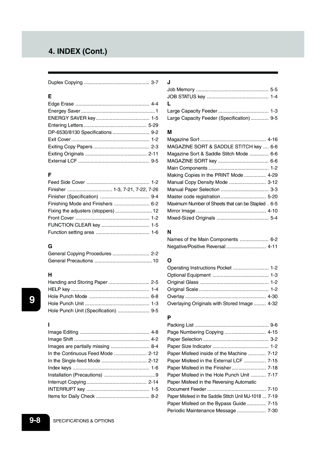 Panasonic DP-6530 manual Index 