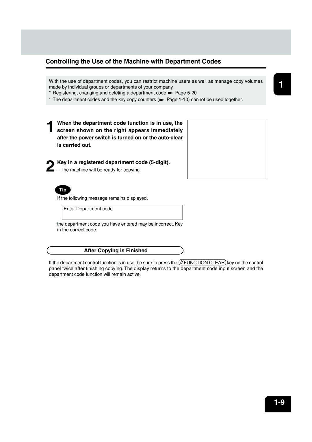 Panasonic DP-6530 manual Controlling the Use of the Machine with Department Codes, After Copying is Finished 