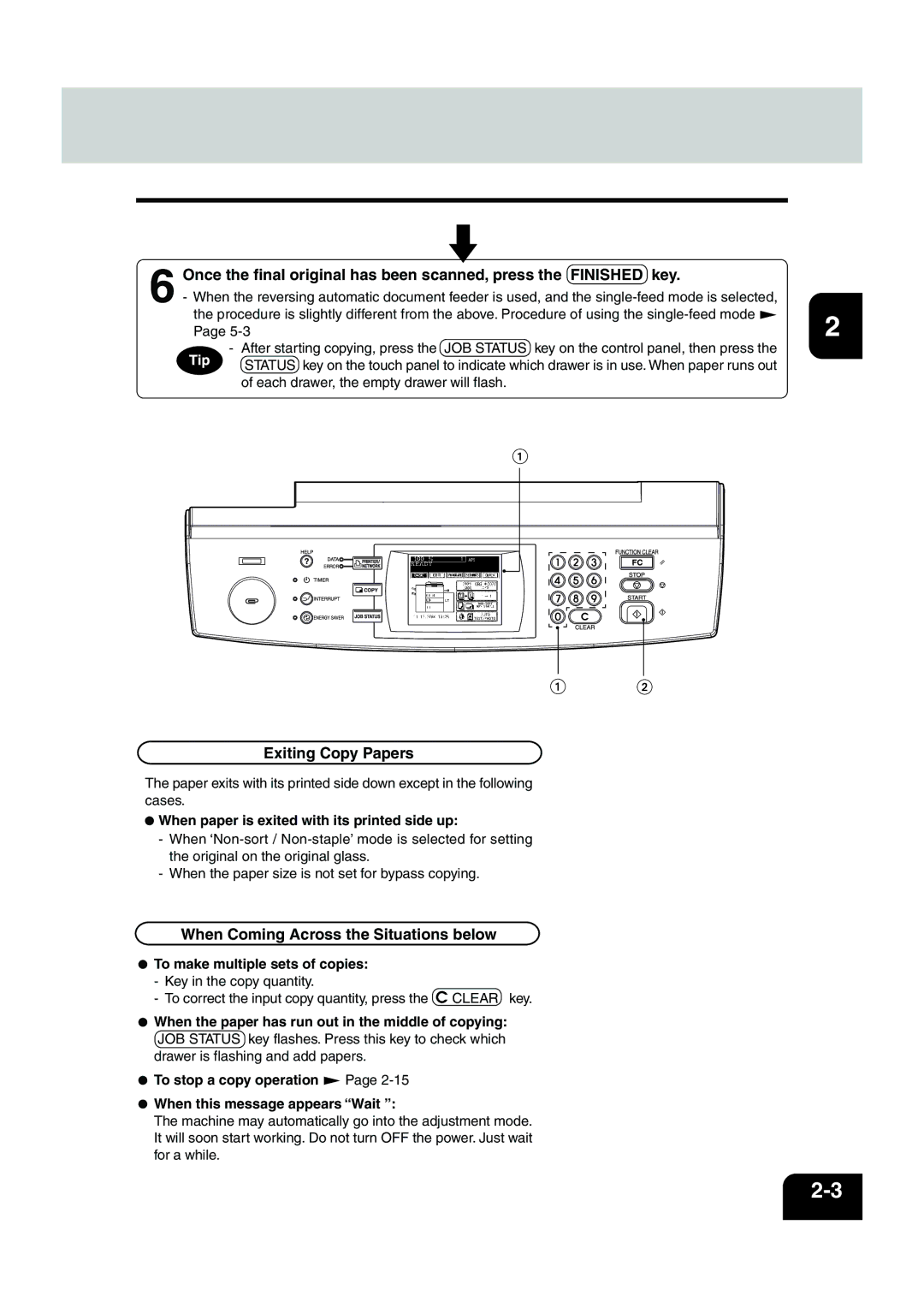 Panasonic DP-6530 manual Exiting Copy Papers, When Coming Across the Situations below 