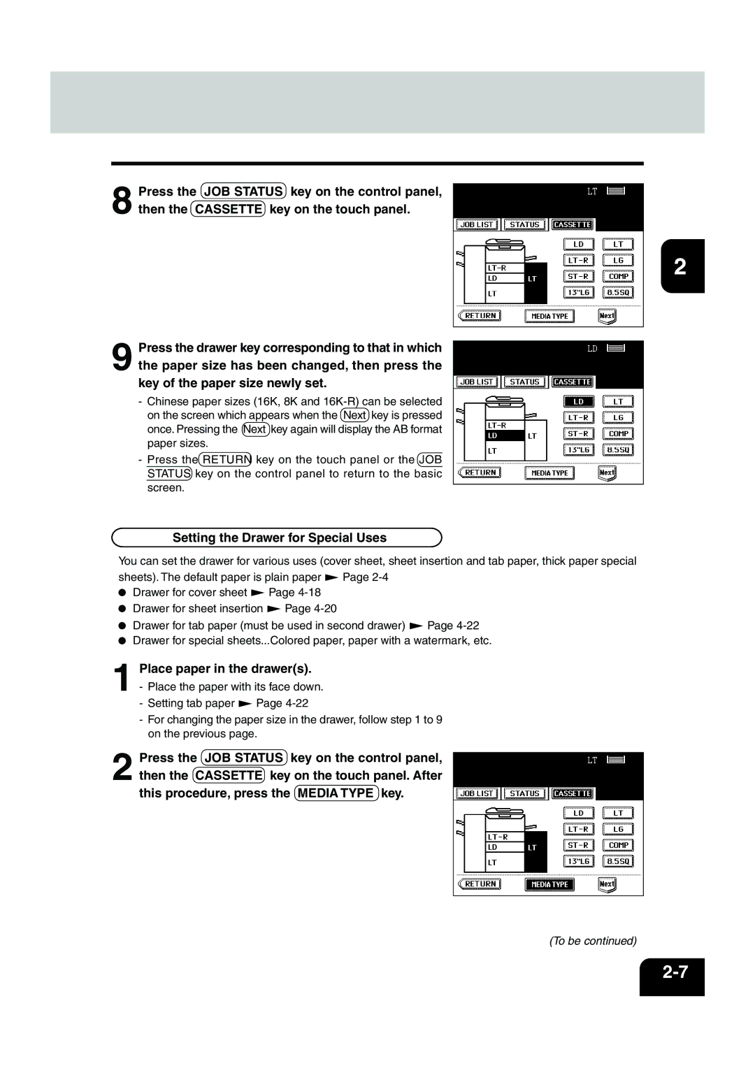 Panasonic DP-6530 manual Setting the Drawer for Special Uses 