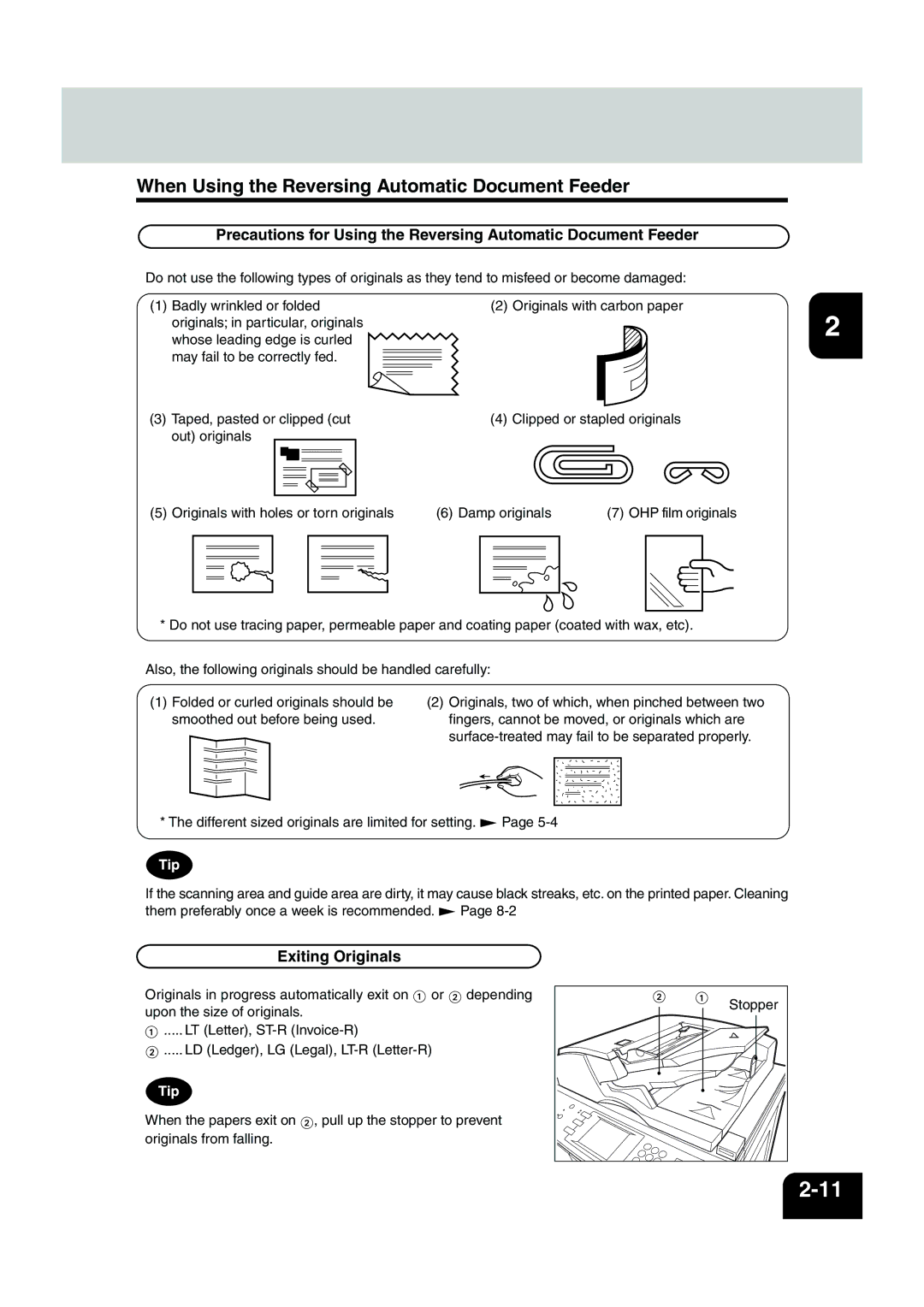 Panasonic DP-6530 manual When Using the Reversing Automatic Document Feeder, Exiting Originals 