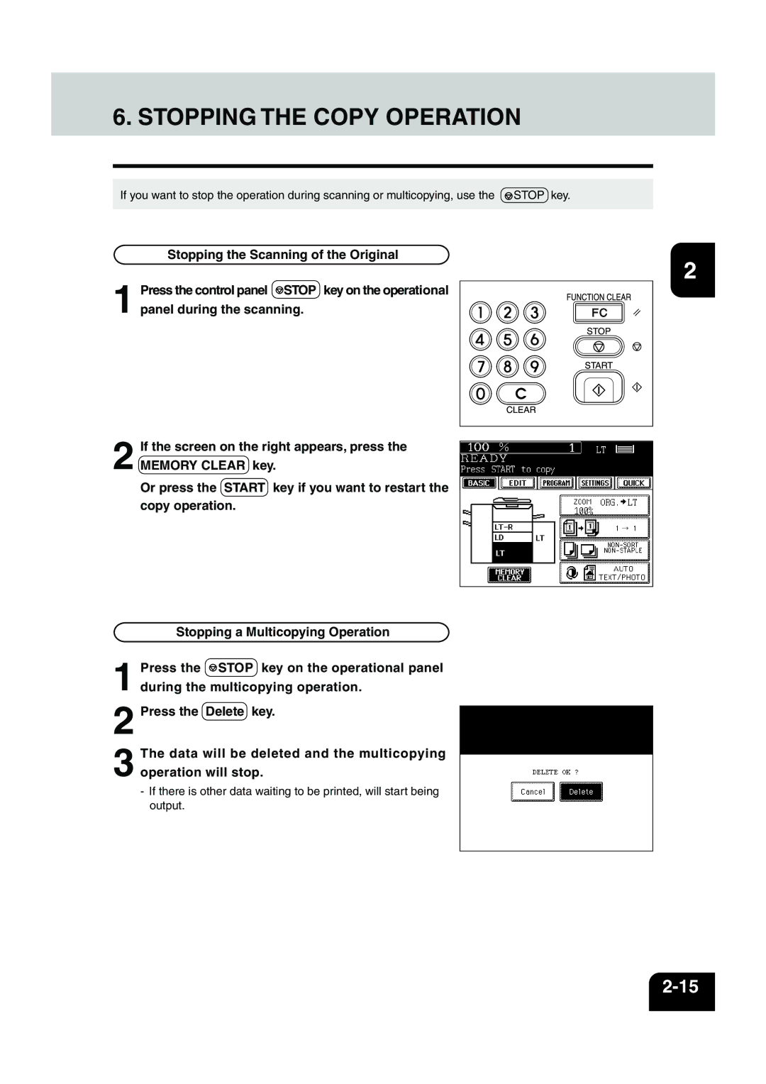 Panasonic DP-6530 manual Stopping the Copy Operation 