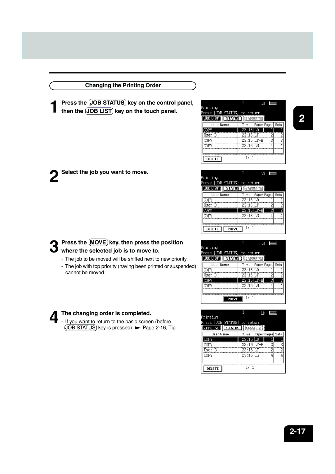 Panasonic DP-6530 manual Changing order is completed 