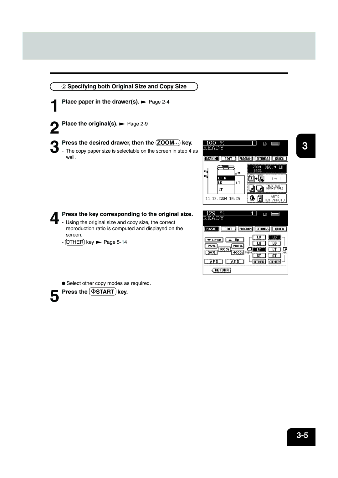 Panasonic DP-6530 manual Press the key corresponding to the original size 