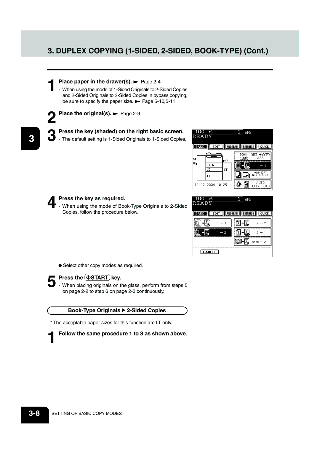 Panasonic DP-6530 manual Duplex Copying 1-SIDED, 2-SIDED, BOOK-TYPE, Book-Type Originals 2-Sided Copies 