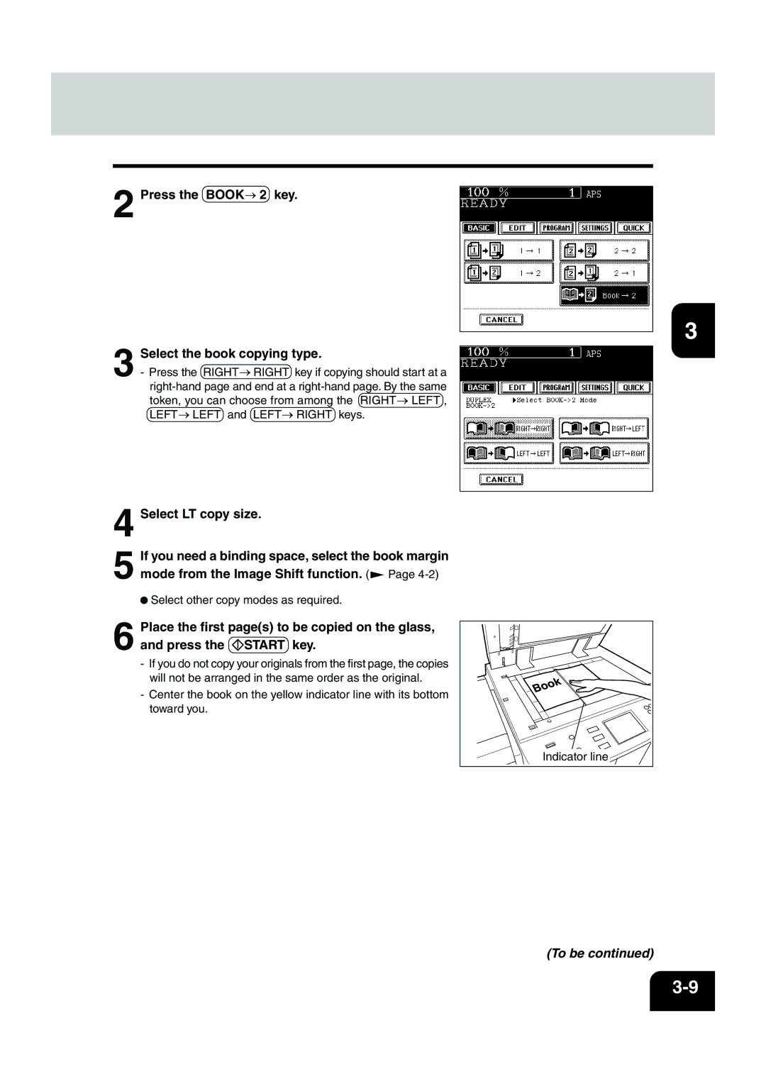 Panasonic DP-6530 manual Press the Book 2 key Select the book copying type, Select LT copy size 