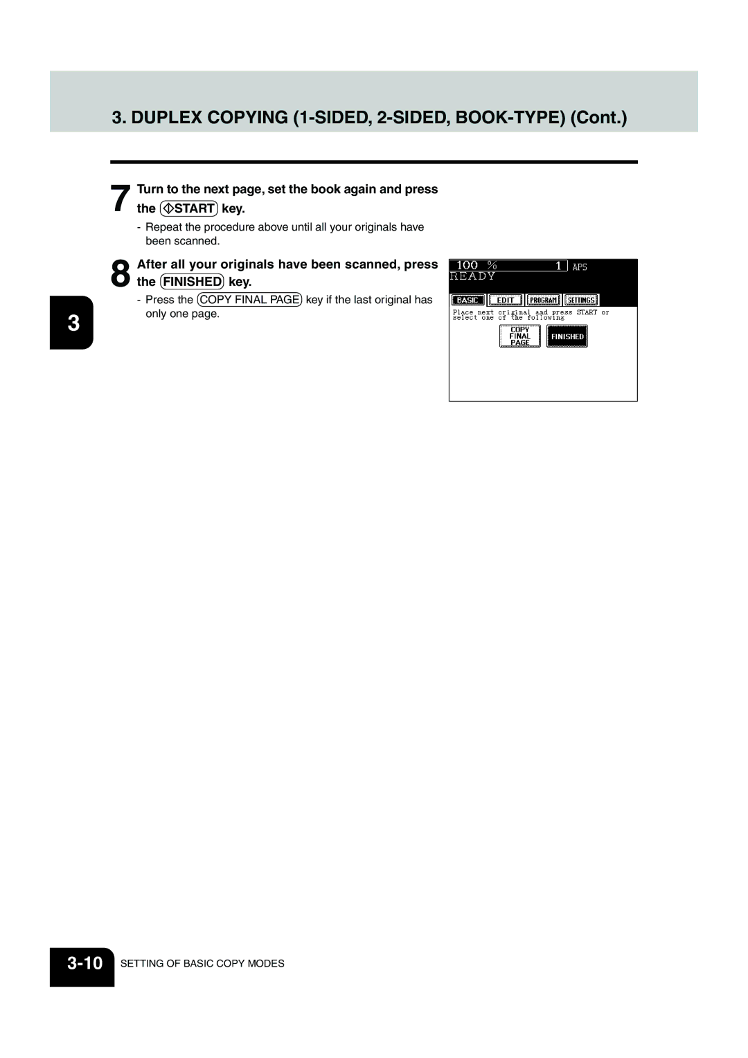 Panasonic DP-6530 manual 10SETTING of Basic Copy Modes 