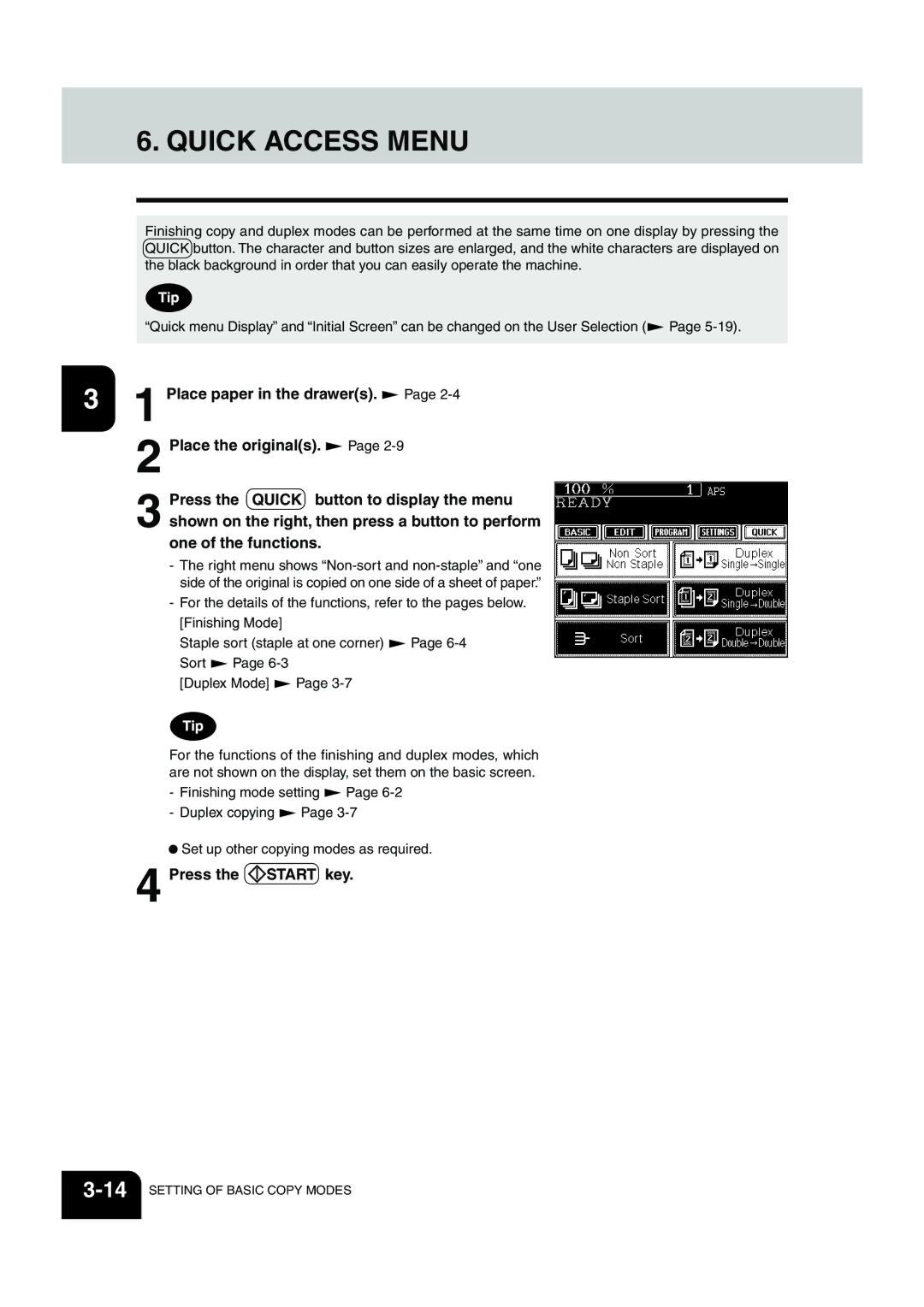 Panasonic DP-6530 manual Quick Access Menu 