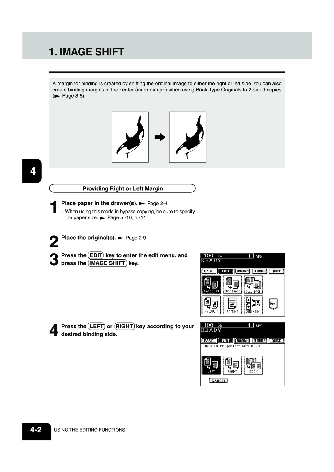 Panasonic DP-6530 manual Image Shift, Providing Right or Left Margin 