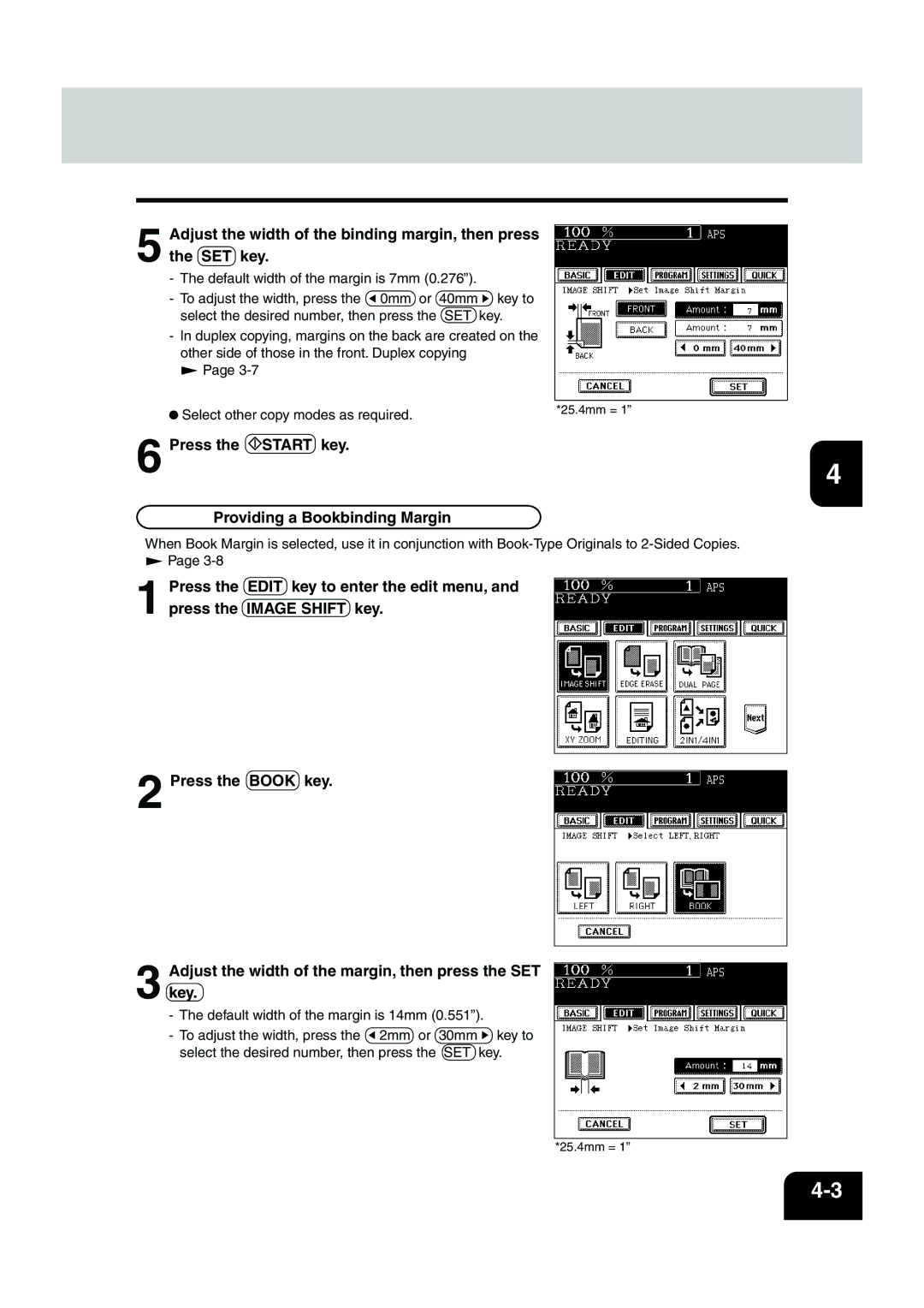 Panasonic DP-6530 manual Press the Start key Providing a Bookbinding Margin 