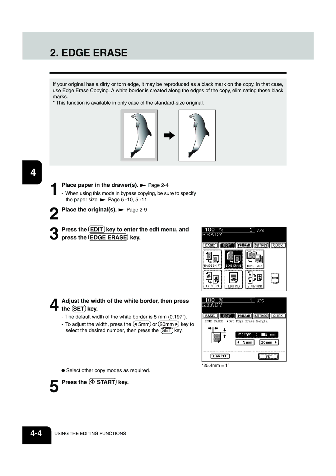 Panasonic DP-6530 manual Edge Erase, Press the Start key 