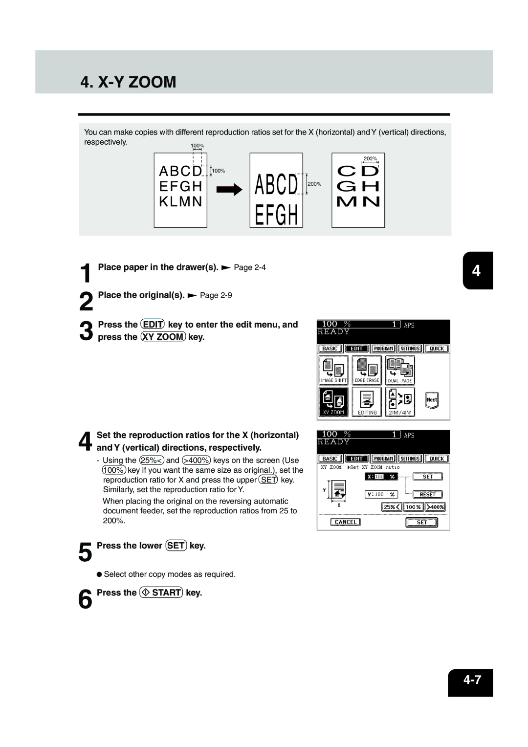 Panasonic DP-6530 manual Y Zoom, Press the lower SET key 