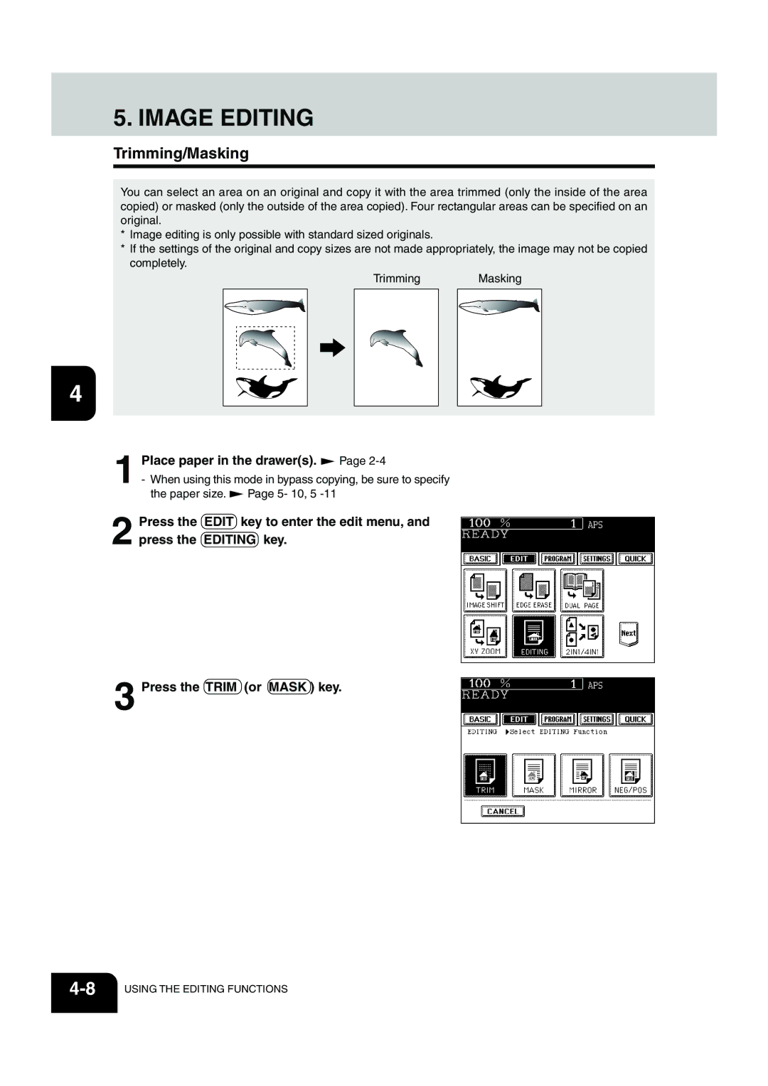 Panasonic DP-6530 manual Image Editing, Trimming/Masking 