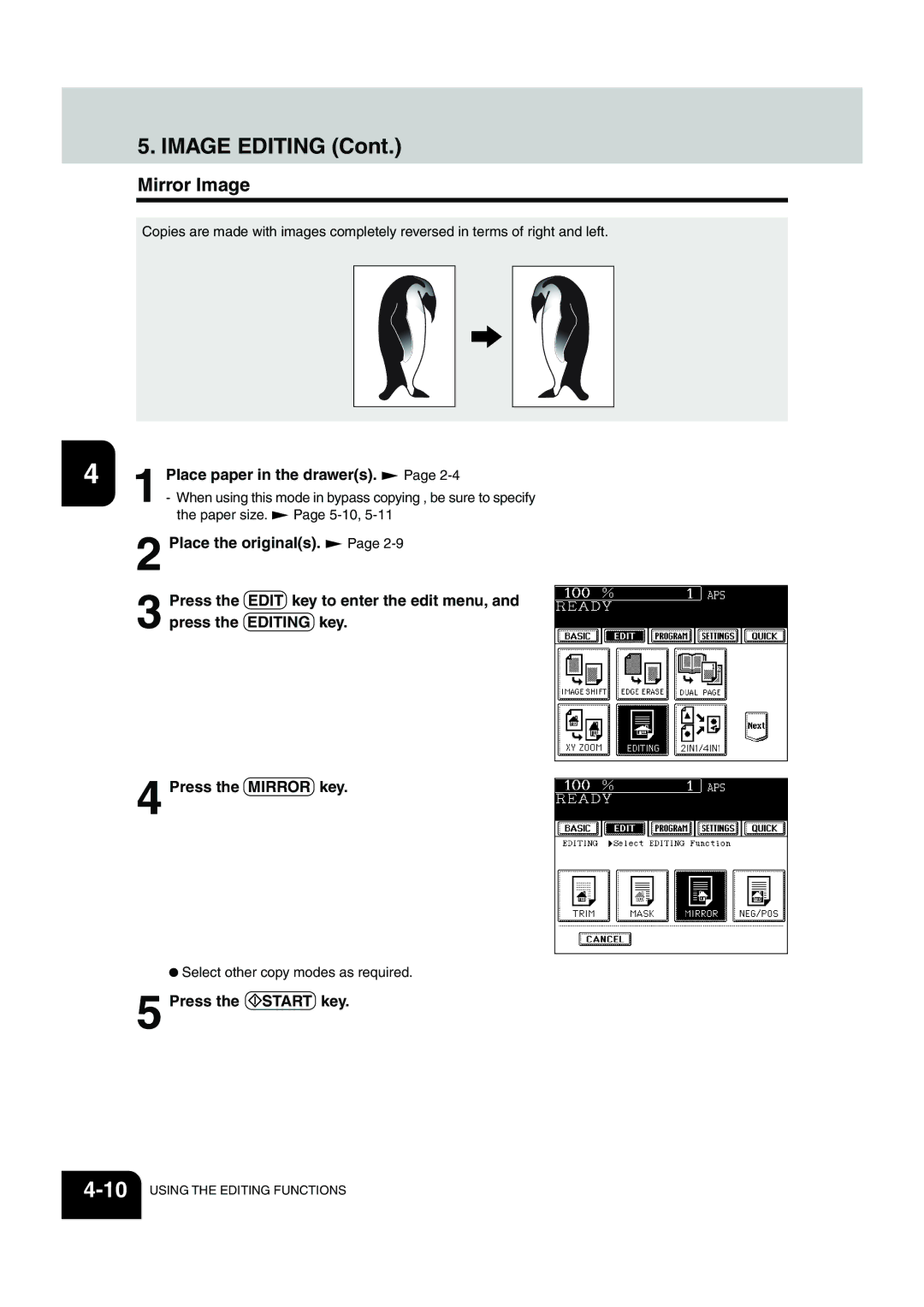 Panasonic DP-6530 manual Image Editing, Mirror Image 