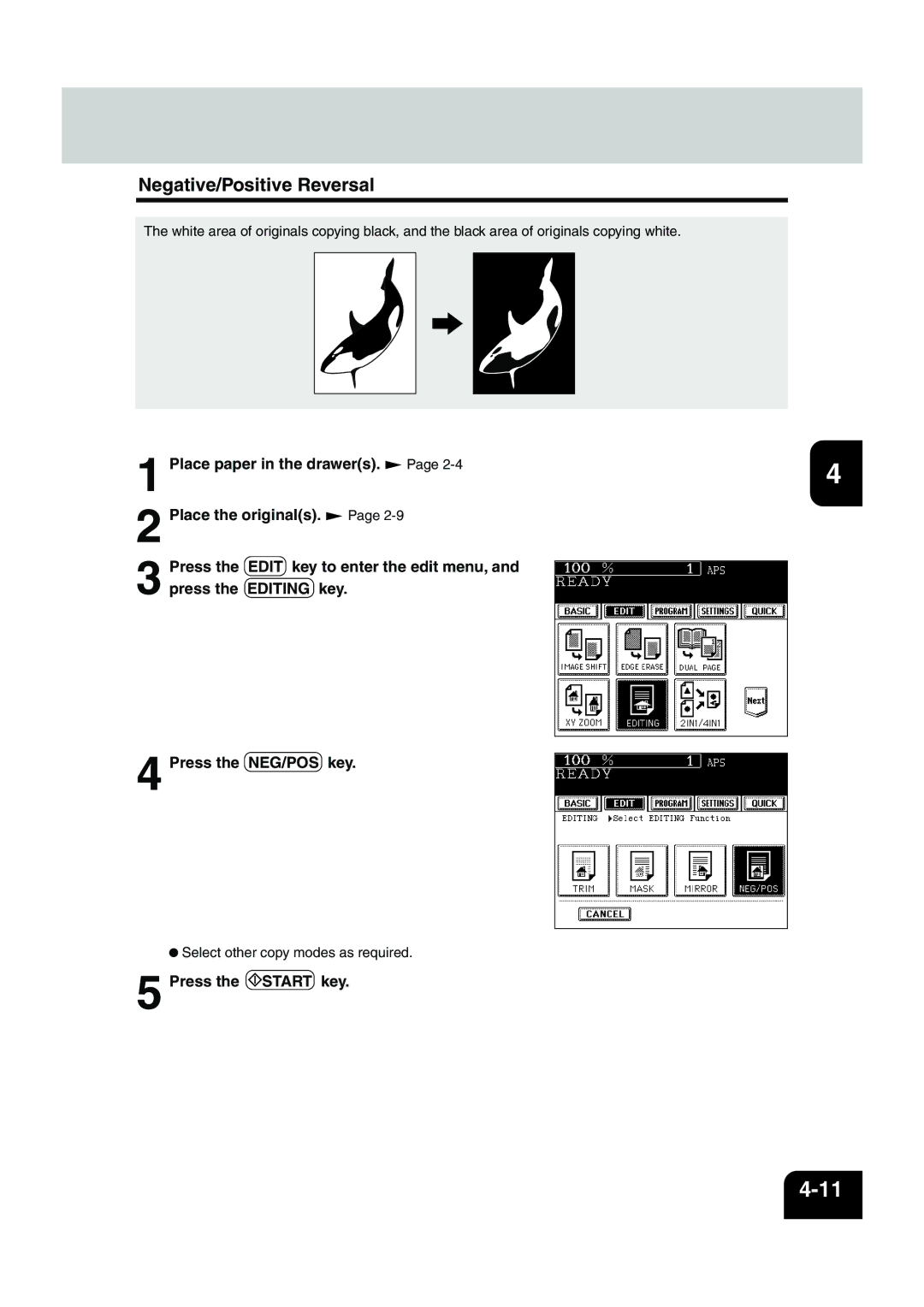 Panasonic DP-6530 manual Negative/Positive Reversal 