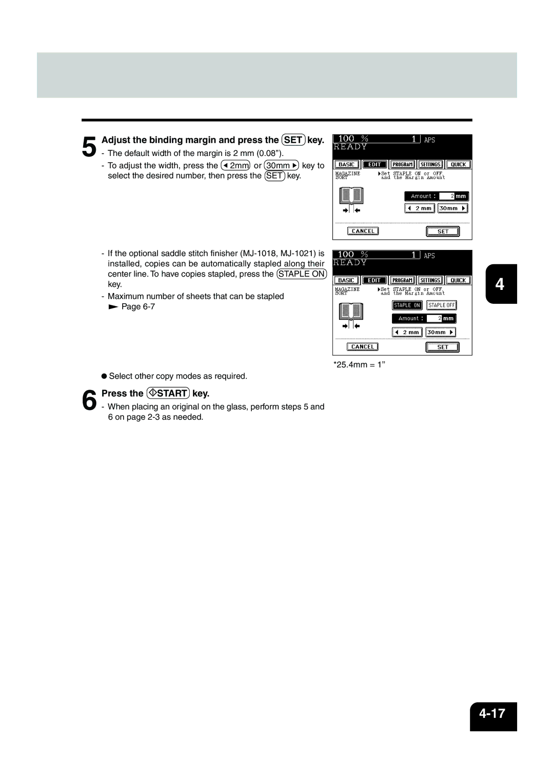 Panasonic DP-6530 manual Adjust the binding margin and press the SET key 