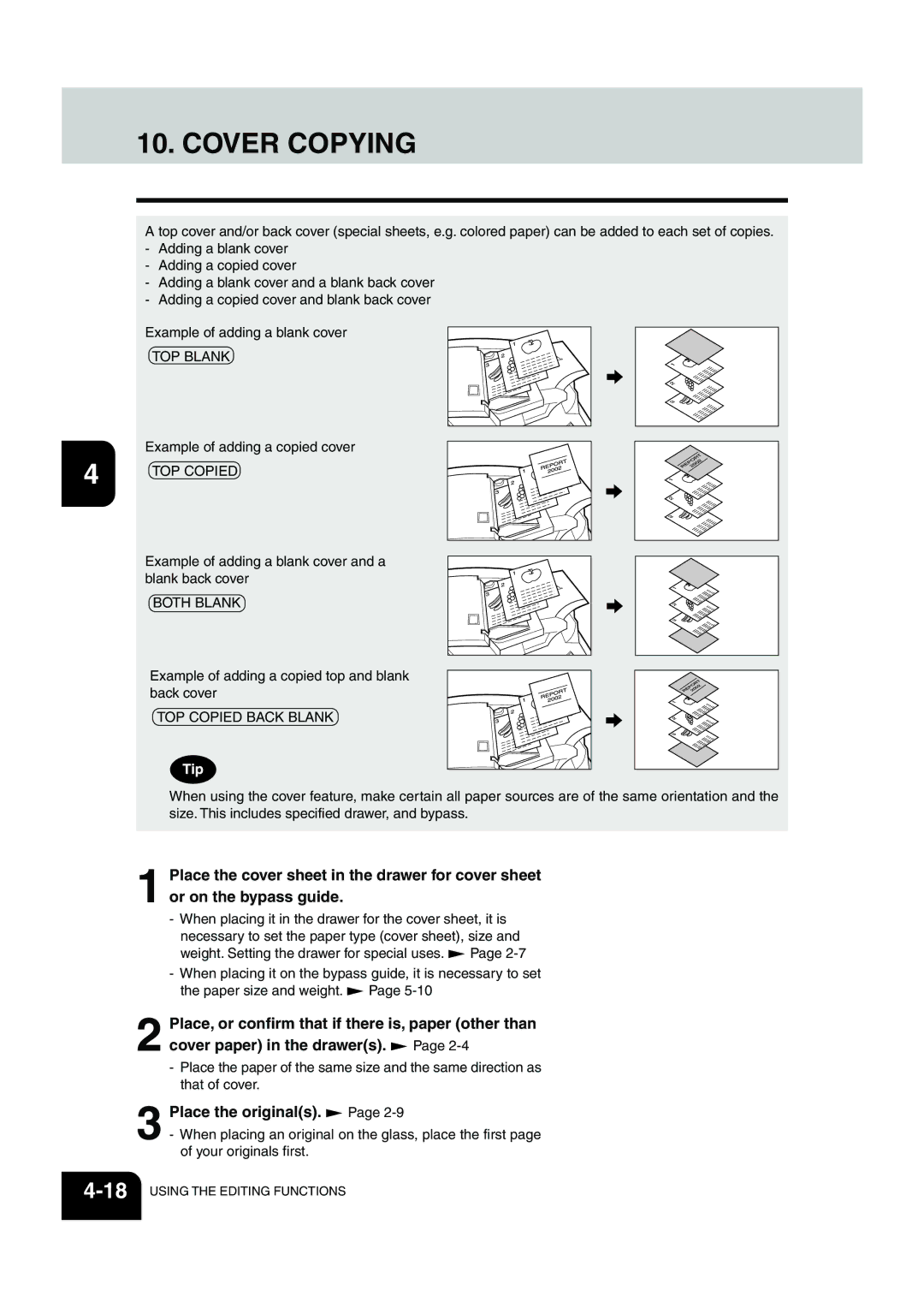 Panasonic DP-6530 manual Cover Copying, TOP Copied Back Blank 