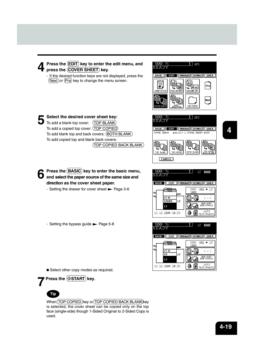 Panasonic DP-6530 manual 7Press the Start key 