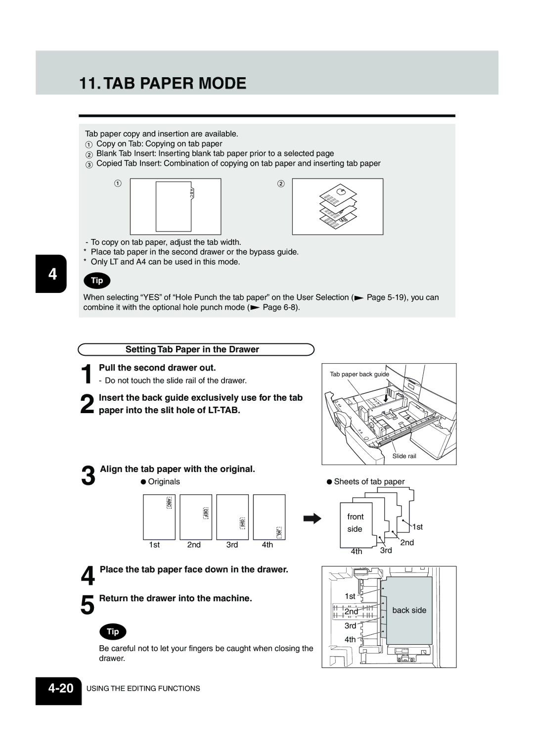 Panasonic DP-6530 manual TAB Paper Mode, Setting Tab Paper in the Drawer Pull the second drawer out 