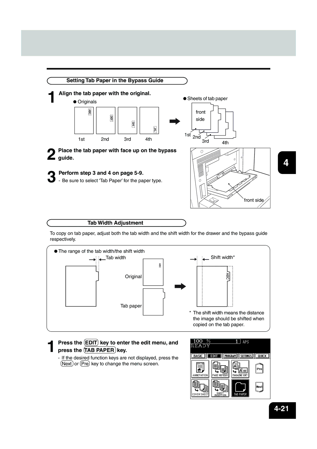 Panasonic DP-6530 manual Tab Width Adjustment 