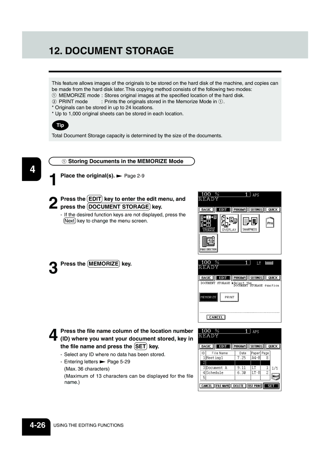 Panasonic DP-6530 manual Document Storage 