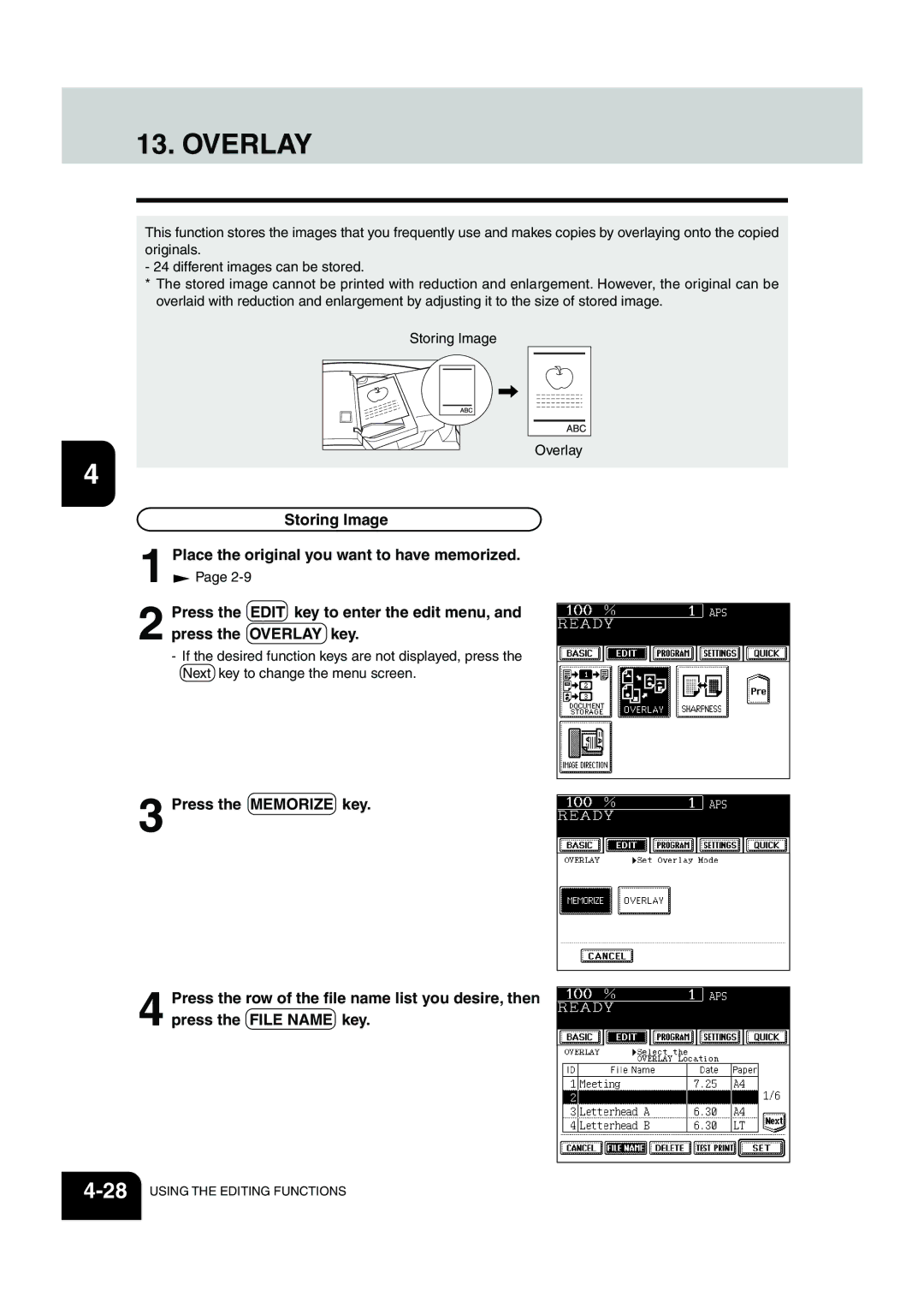 Panasonic DP-6530 manual Overlay 