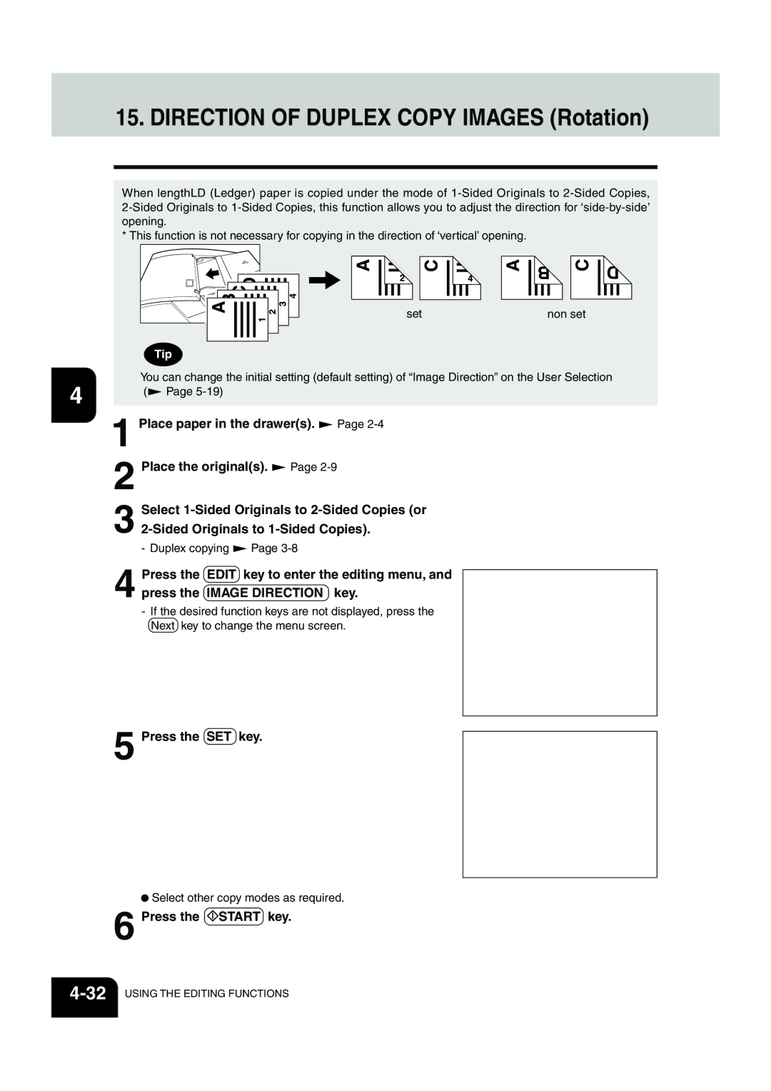 Panasonic DP-6530 manual Direction of Duplex Copy Images Rotation 