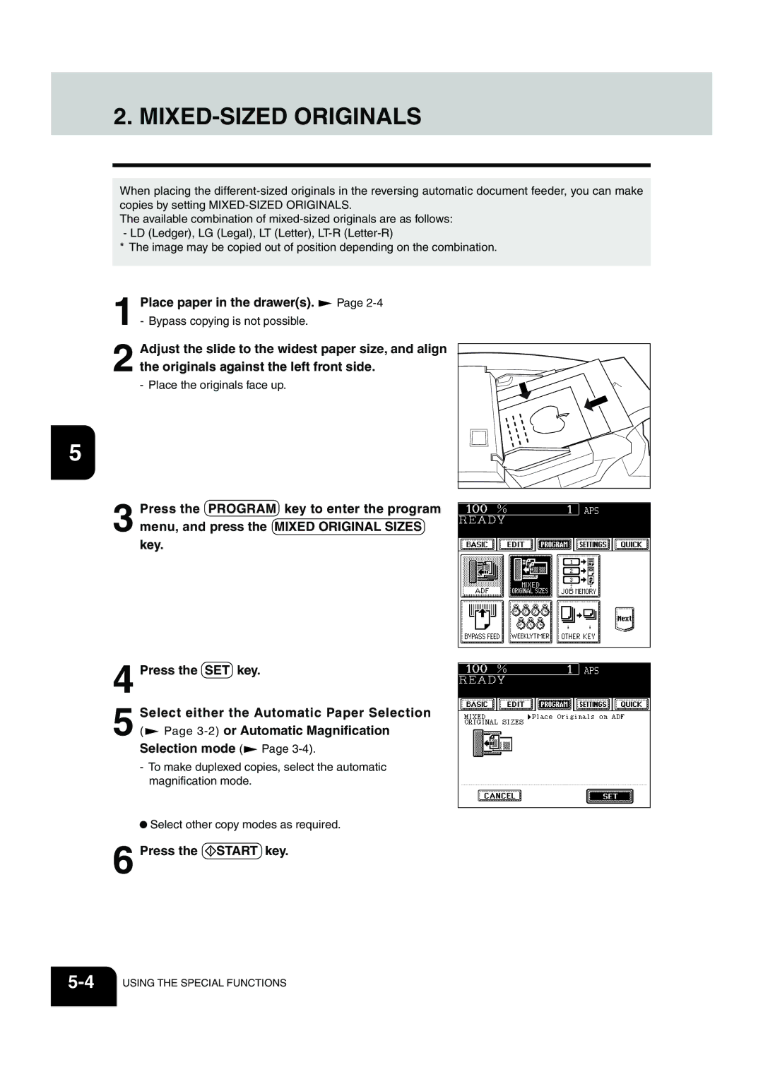 Panasonic DP-6530 manual MIXED-SIZED Originals 