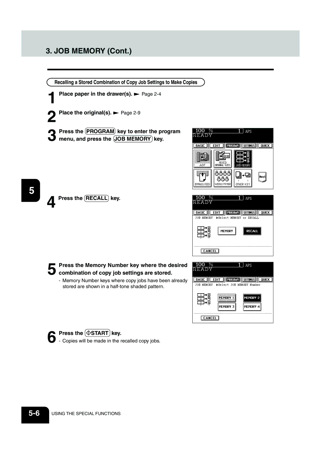 Panasonic DP-6530 manual JOB Memory 