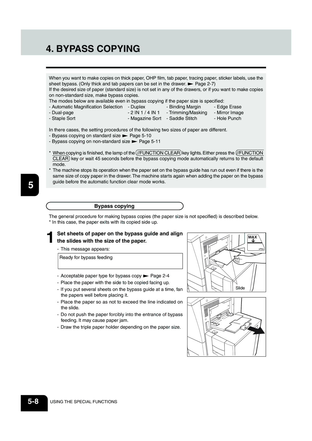 Panasonic DP-6530 manual Bypass Copying, Bypass copying 