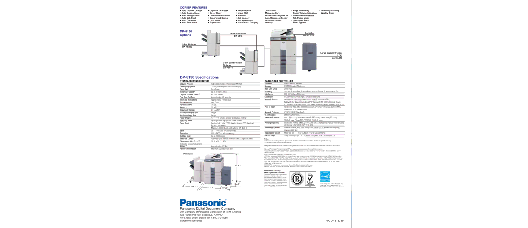 Panasonic specifications DP-8130 Specifications 