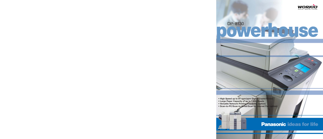 Panasonic DP-8130 specifications powerhouse, High Speed up to 81 cpm/ppm Digital Copier/Printer 