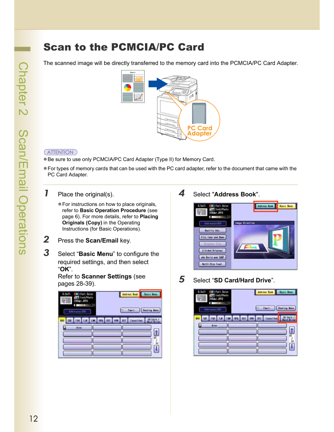 Panasonic DP-C322, DP-C262 operating instructions Scan to the PCMCIA/PC Card 