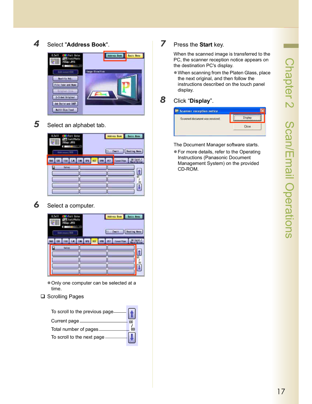 Panasonic DP-C262, DP-C322 operating instructions Select an alphabet tab Select a computer, Click Display 